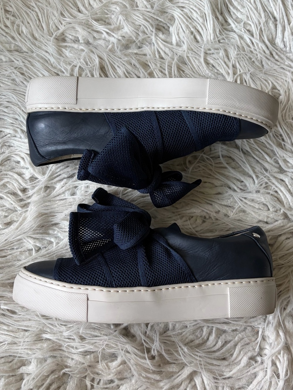 AGL Attilio Giusti Leombruni Mesh Slip On Big Bow Platform Navy Blue Sneakers 39